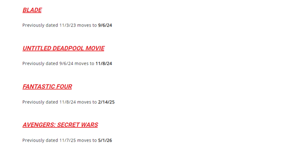 漫威宇宙四部新片宣布延期：《复仇者联盟6》跳票至2026年上映